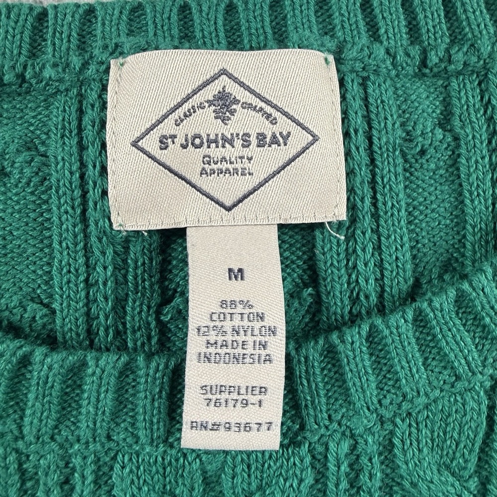 St. Johns Bay Cable Knit Sweater Womens Medium Green Crewneck Soft Cotton Nylon - Picture 5 of 8
